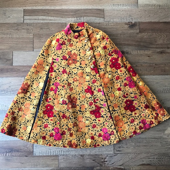 Vintage Jackets & Blazers - Mid-late 1960’s Vintage Carpet Cape gold flowers